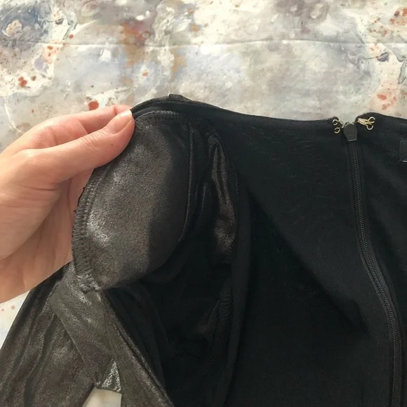 Guess Marciano | Black Metallic Silver Midi Wrap Dress NWOT - Picture 9 of 11